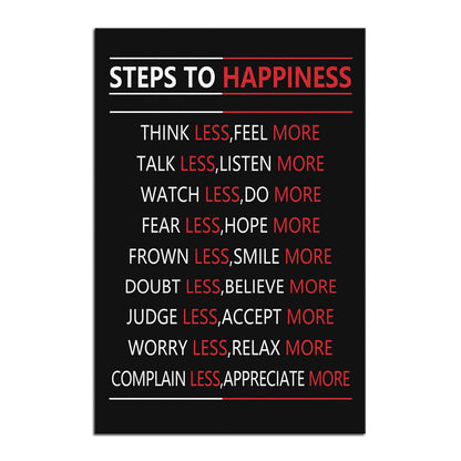 Motivational Wall Art for Office Steps For Happiness Inspirational Positive Poster Inspiring Canvas Painting Prints Wall Pictures for Living Room Home Decor Framed Artwork [24''W x 36''H]