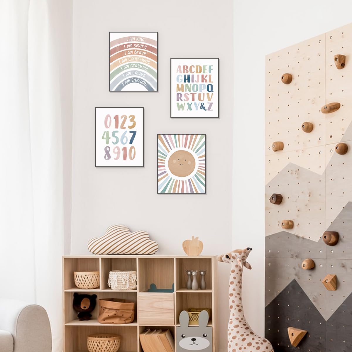 PLKMN Boho Classroom Decor Set of 4, Calming Corner Posters for Playroom, Nursery, Classroom Counseling, 8x10 Inch, Unframed