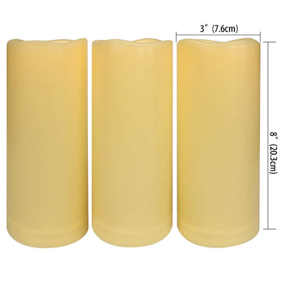 3PCS 8" Waterproof LED Flameless Timer Candles, 1000 Hours Long Battery Life/Flickering Battery Operated Electric Outdoor LED Large Pillar Candle for Outside Lantern Festival Decor etc.