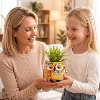 Midcentury Modern Decor Owl Planter, Bird Figurine Succulent Plant Pots for Plants, Small Sculptures Statue Flower Pot, Yellow Living Room Art Deco Planters Vase, Bookshelf Bedroom Home Decorations