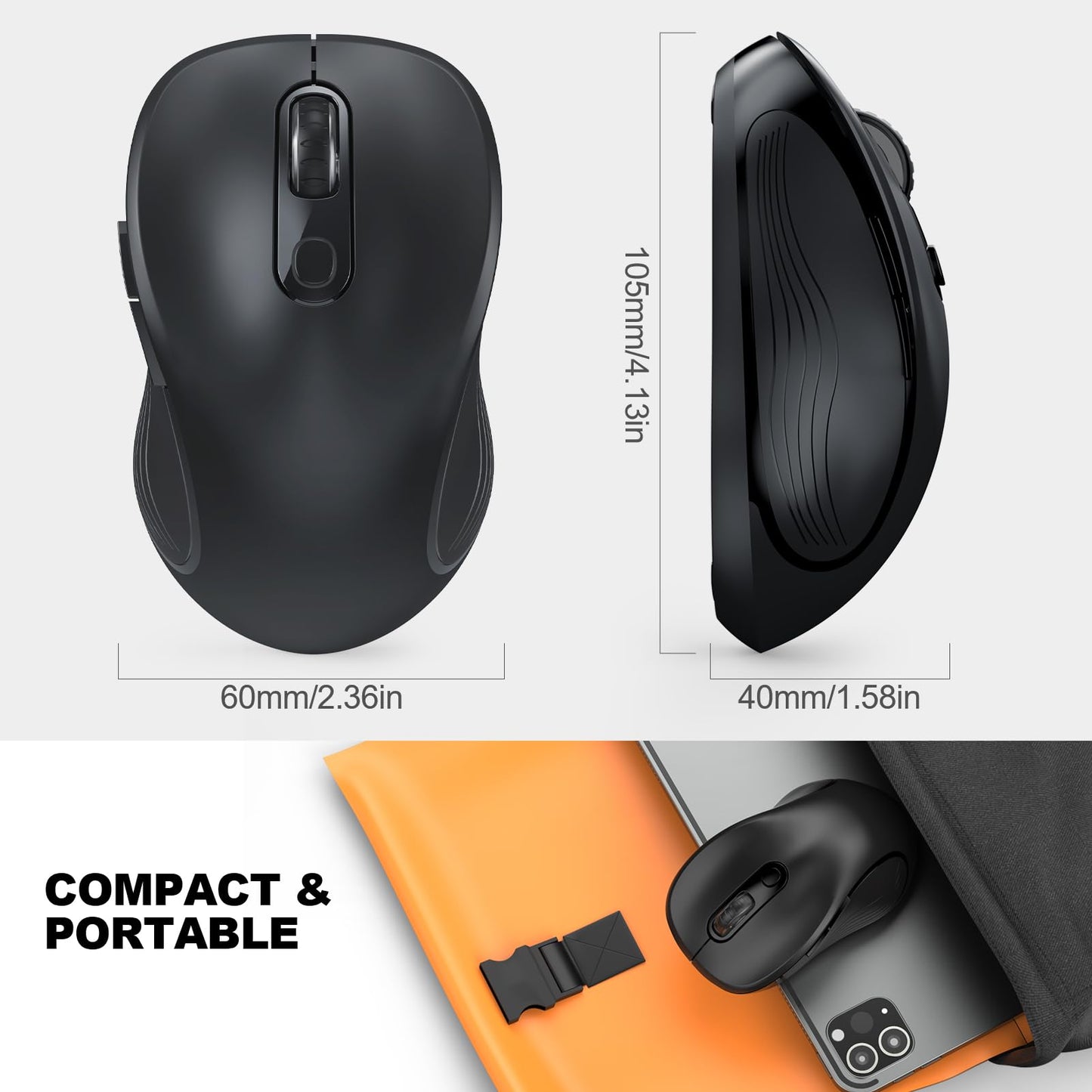 WisFox 2.4G Wireless Mouse for Laptop, Ergonomic Computer Mouse with USB Receiver and 3 Adjustable Levels, 6 Button Wireless Mice for Windows Mac PC Notebook (Grey)