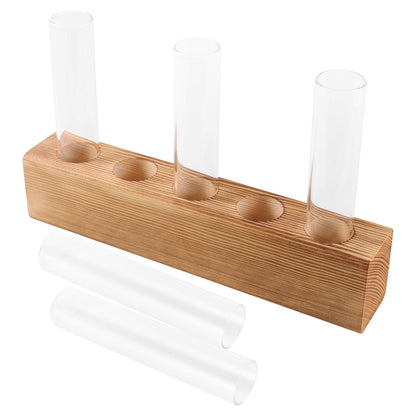 BESPORTBLE Hydroponic Glass Vase with 5-Hole Wooden Stand, Indoor Plant Terrarium for Desktop Decor and Air Plant Propagation, Creative Home Garden Holder