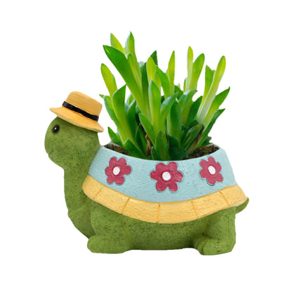 EOBTAIN Cute Turtle Planter for Indoor Plants Green Animal Garden Succulent Pots Unique Resin Cactus Pot with Drainage Hole Plant Containers Flowerpot for Home Office Desktop Decor Gifts for Women