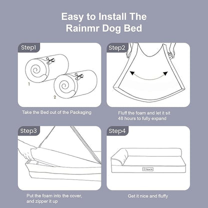Rainmr Orthopedic Dog Beds for Large Dogs, Memory Foam Dog Beds Large Sized Dogs, Washable Removable Cover, Nonskid Bottom, Waterproof, for Indoor, Outdoor, Crate ＆ Car Use, 36x27x6 Inches, Dark Grey