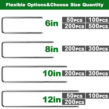 AMAGABELI 8 Inch 200 Pack Galvanized Landscape Staples 11 Gauge Anti-Rust Heavy Duty Garden Stakes Plant Cover Spikes U-Shaped Sod Pins Fence Stakes for Weed Barrier,Irrigation Tubing,Lawns,Decoration