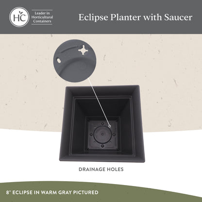 The HC Companies Eclipse Square Plastic Planter w/ Attached Saucer - Outdoor & Indoor Plant Pot with Drainage Holes - Lightweight, UV-Resistant Plastic Pots For Plants (12" Black, Pack of 1)