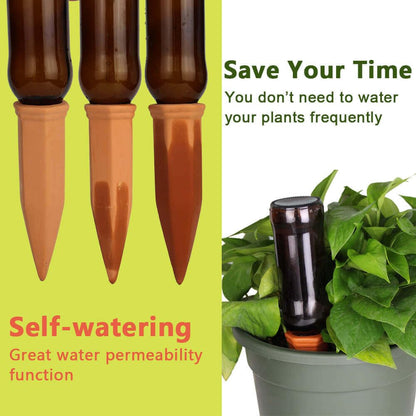 vensovo Terracotta Self Watering Spikes - 16 Pcs Potted Plant Watering Devices Vacation Self-Watering Stakes for Outdoor, Indoor Plants, Wine Bottle