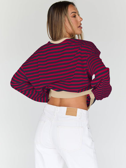 Trendy Queen Oversized Sweatshirt for Women 2025 Fall Crewneck Striped Long Sleeve Shirts Hoodies Cute Top Y2K Outfits
