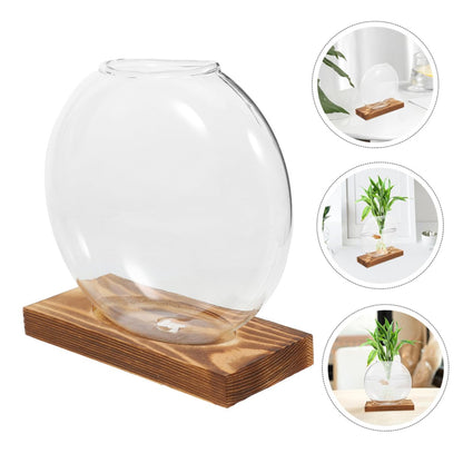Toyvian 2pcs Hydroponic Glass Vase for Plants with Wooden Base Plant Propagation Station Indoor Terrarium Planter for Home Office Décor