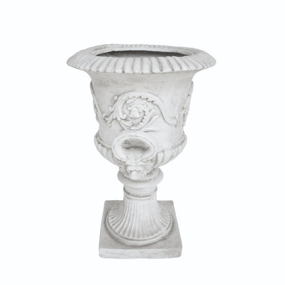 Christopher Knight Home Adonis Traditional Roman Chalice Garden Urn Planter with Lion and Floral Accents, Antique White