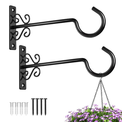 BOLITE Plant Hangers, 10 Inch Hanging Plant Brackets Outdoors or Indoors, Wall Hooks for Hanging Hummingbird Feeders, Bird Feeders, Planters, Lanterns, Wind Chimes, 2 Pack, Black, Gifts for Women Men
