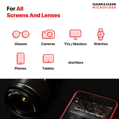 Clean & Clear Microfiber Cleaning Cloth, EXTRA LARGE [8 Pack] ULTRA PREMIUM Microfiber Cleaning Cloth - Microfiber Cloth for Camera Lens, Glasses, Screens, and all Lens.