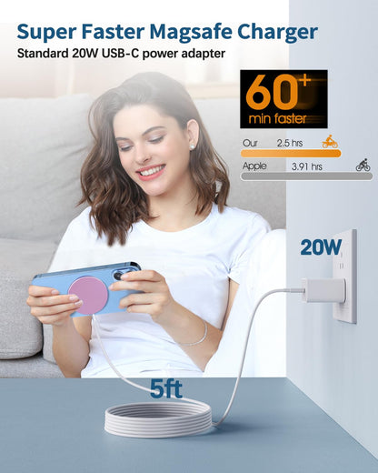 Magnetic Wireless Charger Mag-Safe Charger for iPhone 17/16/15/14/13/12 Series Convertible Magnet Wireless Charging Stand/Pad with 5ft Cable for iPhone and AirPods 2/3/Pro 2/Pro