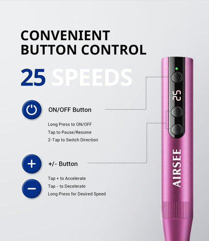 AIRSEE Pro 25000RPM Nail Drill - Cordless Rechargeable Efile for Acrylic, Dip Powder & Gel Nails, Salon & Home Use with Bits & Sanding Bands
