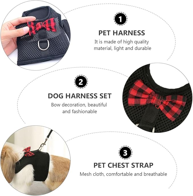 Pet Mesh Vest Harness for Small Animals, Breathable Chest Strap Adjustable 30-34cm, Black Pullover Harness for Rabbits Guinea Pigs Squirrels, Pet Supplies for Outdoor Walking