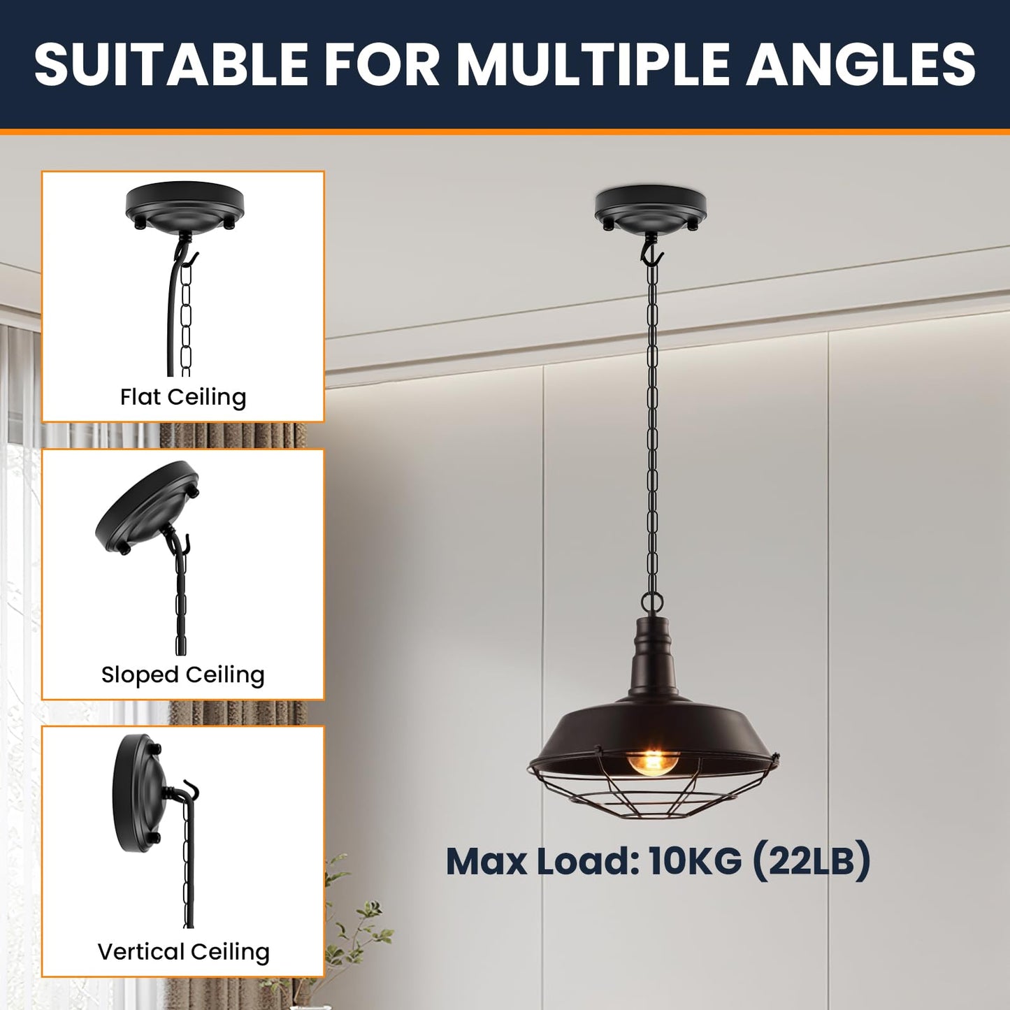 6 Feet Industrial Black Light Fixture Chain Kit with Ceiling Hook, Metal Lamp Pendant Chandelier Hanging Chain Extension with Detachable Link, Connection Locks for Lights, Plant/Flower/Fruit Basket