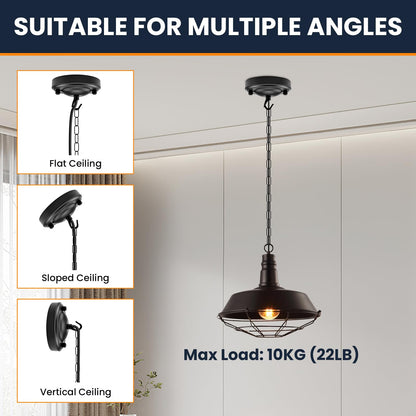6 Feet Industrial Black Light Fixture Chain Kit with Ceiling Hook, Metal Lamp Pendant Chandelier Hanging Chain Extension with Detachable Link, Connection Locks for Lights, Plant/Flower/Fruit Basket