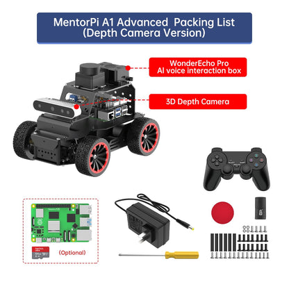 HIWONDER Robot Car with ChatGPT Large AI Models, 3D Depth Camera Ackermann Chassis ROS2-HUMBLE Lidar SLAM Mapping Navigation Autonomous Driving, MentorPi A1 Advanced Kit with Raspberry Pi5 4GB