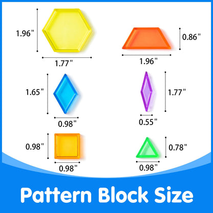 Odoorgames 140 Pcs Translucent Pattern Blocks - Educational Light Table Manipulatives and Accessories - Fun and Engaging Geometric Shapes