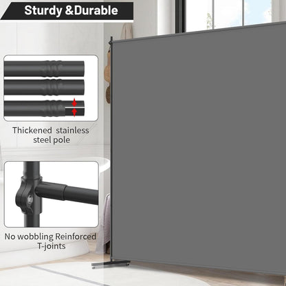 Room Divider, 72x72Inch Large Single Panel Privacy Screen,Thickened Fabric,Free Standing Partition Wall for Room Separation,Portable for Office,Bedroom,Patio,Gray