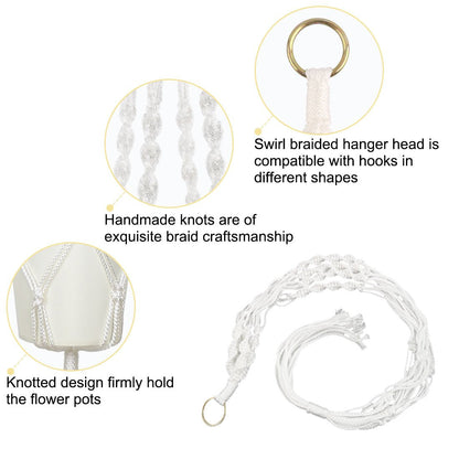 uxcell Nylon Outdoor Indoor Balcony Macrame Plant Hanger Flower Pot Holder Hanging Rope Baskets 2pcs White