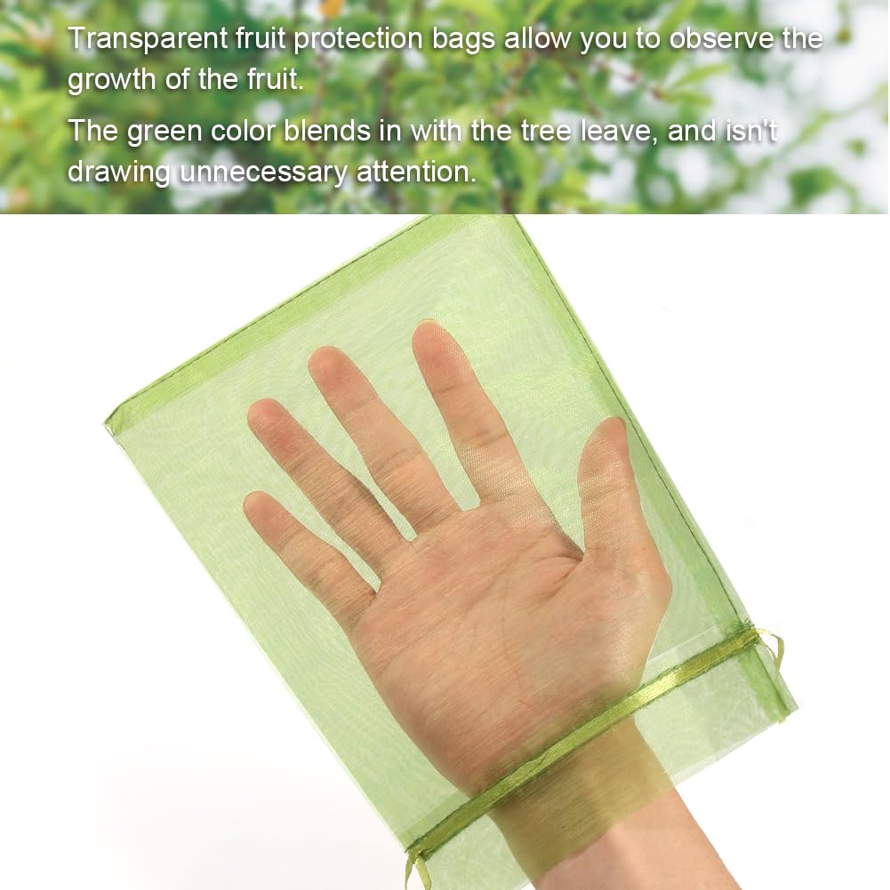 Shintop 100Pcs Fruit Protection Bags, 6x9 Inch Green Fruit Tree Netting Cover Drawstring Mesh Tomato Bags Pest Barrier for Apples Mango