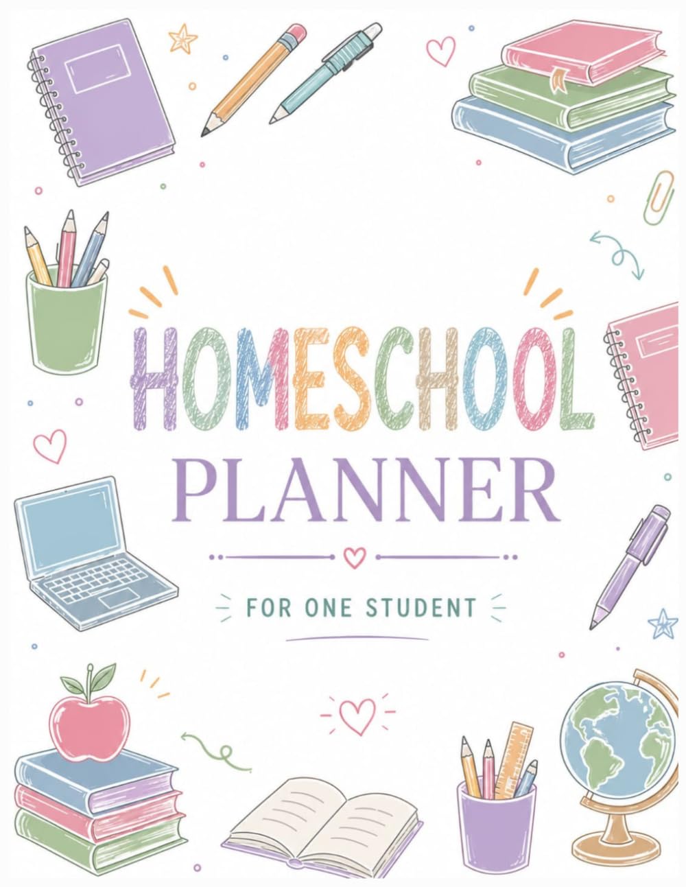 Homeschool Planner: Lesson Plans, Attendance, Reading Logs, Grade Tracking, and Academic Organization for One Student | Pastel Interior Edition