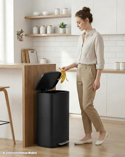 ComfyCorner 13.2+1.3 Gallon Trash Can Combo Set, Stainless Steel Garbage Bin with Pedal, Removable Inner Waste Bucket, Anti-Fingerprint, Soft-Close Locking Lid Dustbin for Kitchen, Bathroom, Office