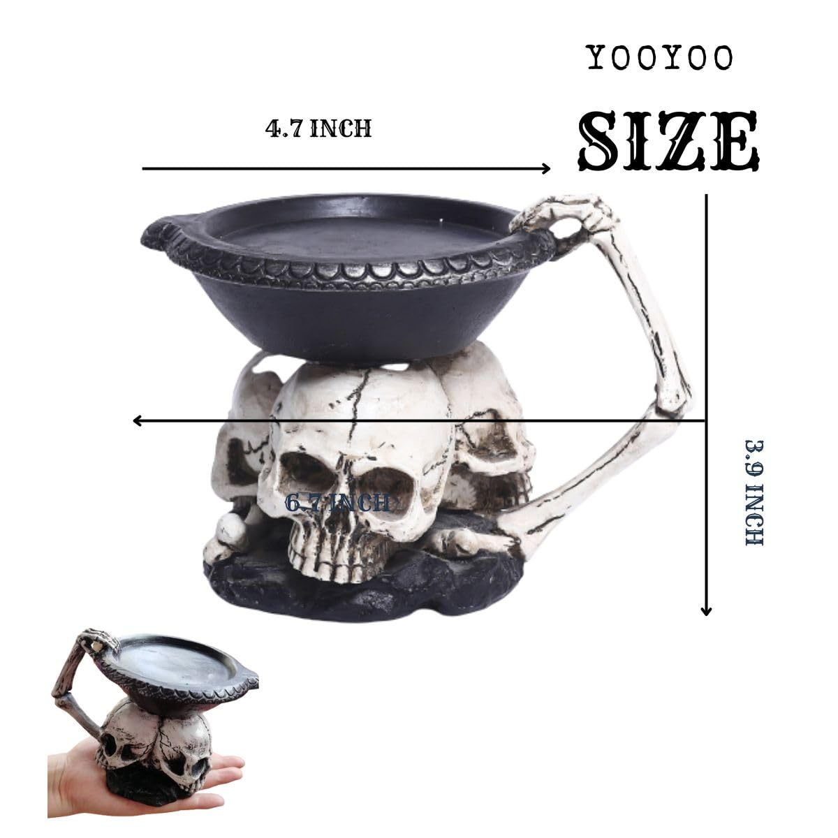 Halloween Skull Candle Holder, Skeleton Creepy Candelabra for Candlesticks Spooky Gothic Candlestick Holders Single Wick Candle Pedestal Retro Human Skull Head Tea Light Holders Skull Votive Holder