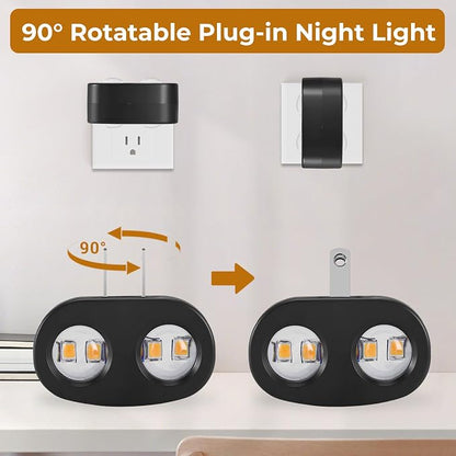 4-Pack LED Night Lights Plug into Wall, 2700K Soft White with Light Sensor, Ambient Lighting for Hallway, Bedroom, Bathroom, Nursery, Kitchen, Rotating Plug-in Night Light