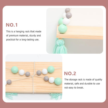 OSALADI Wooden Hanging Flowerpot Storage Rack with Tassel Decorative Shelf for Wall Stylish Vertical Display for Plants and Home Decor and Space-Saving Storage