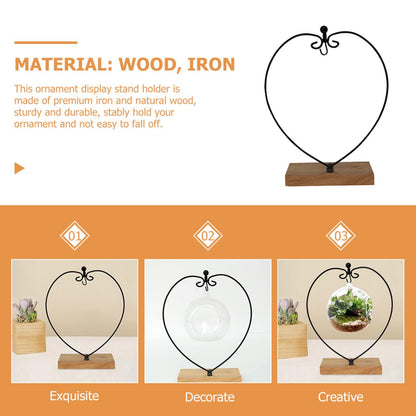 COHEALI Hanging Glass Globe Display Stand with Wooden Base Iron Ornament Holder for Air Plant Terrarium Wedding Party and Home Decoration for Christmas and Birthday Hanging Ornaments
