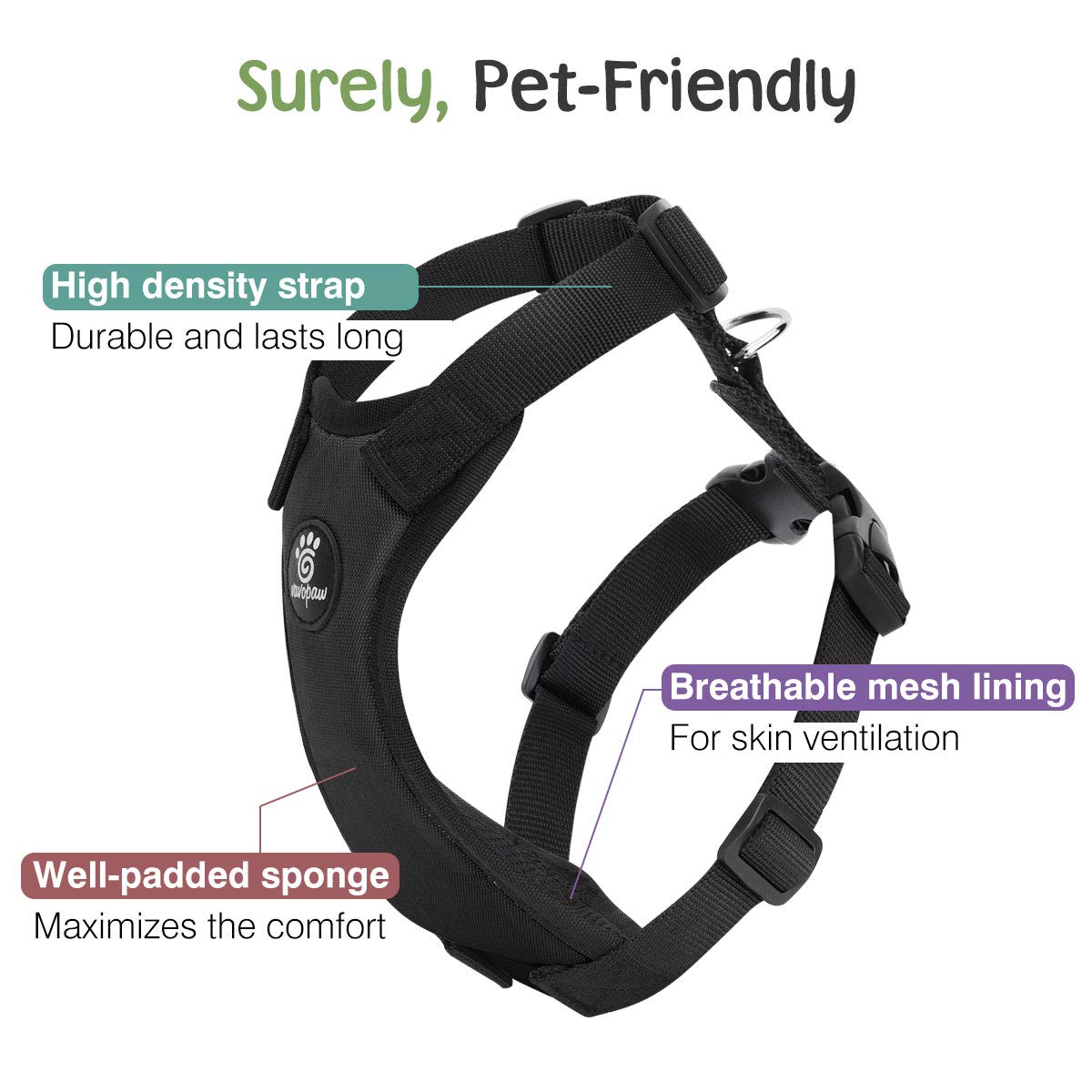 VavoPaw Dog Seat Belt, Safety Vest Dog Car Harness with Adjustable Buckle Dog Seat Belt for Vehicle Nylon Pet Safety Seat Belts Heavy Duty(L, Black)