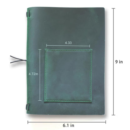 KISSKI·H Olvido A5 Travelers Notebook Cover, Small Leather Journals Cover for Writing, Refillable Planner Organizer Folio Case for 8.5 x 5.5 Notebook with Phone/Pen Pocket, Gift for Men/Women, Green