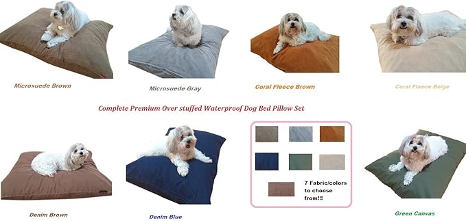 Durable Comfort Micro-Cushion Memory Foam Pet Dog Pillow Bed Waterproof Liner + External Cover for S,M,L Dogs- Complete Set (Brown Denim, 48''x29'')