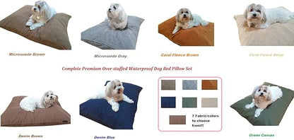 Durable Comfort Micro-Cushion Memory Foam Pet Dog Pillow Bed with Waterproof Liner + External Cover for S,M,L Dogs- Complete Set (Brown Microsuede, 48''x29'')