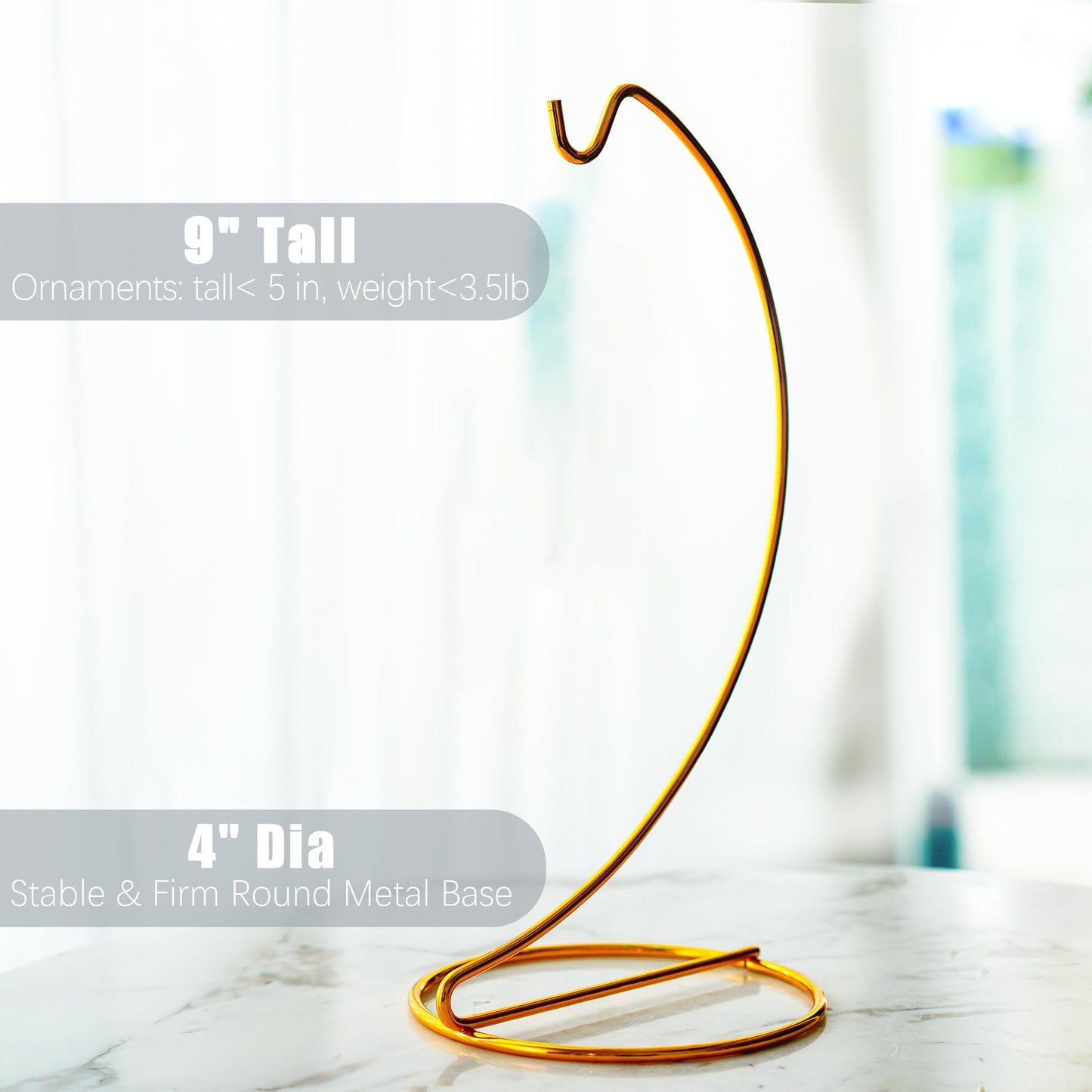 H&D HYALINE & DORA 3 Pack 9" H Ornament Display Stand Iron Hanging Stand Ornament Hanger Holder Decor Display Holder Hook for Glass Globe Air Plant Terrarium Table Decor(Gold)