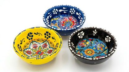 Ayennur Turkish Ceramic Pinch Bowls Set of 3 – Small Dipping Bowls for Charcuterie Boards, Appetizers, Snacks & Sauces -Handcrafted Turkish Bowl for Serving, Decor & Gifts (3.2”)