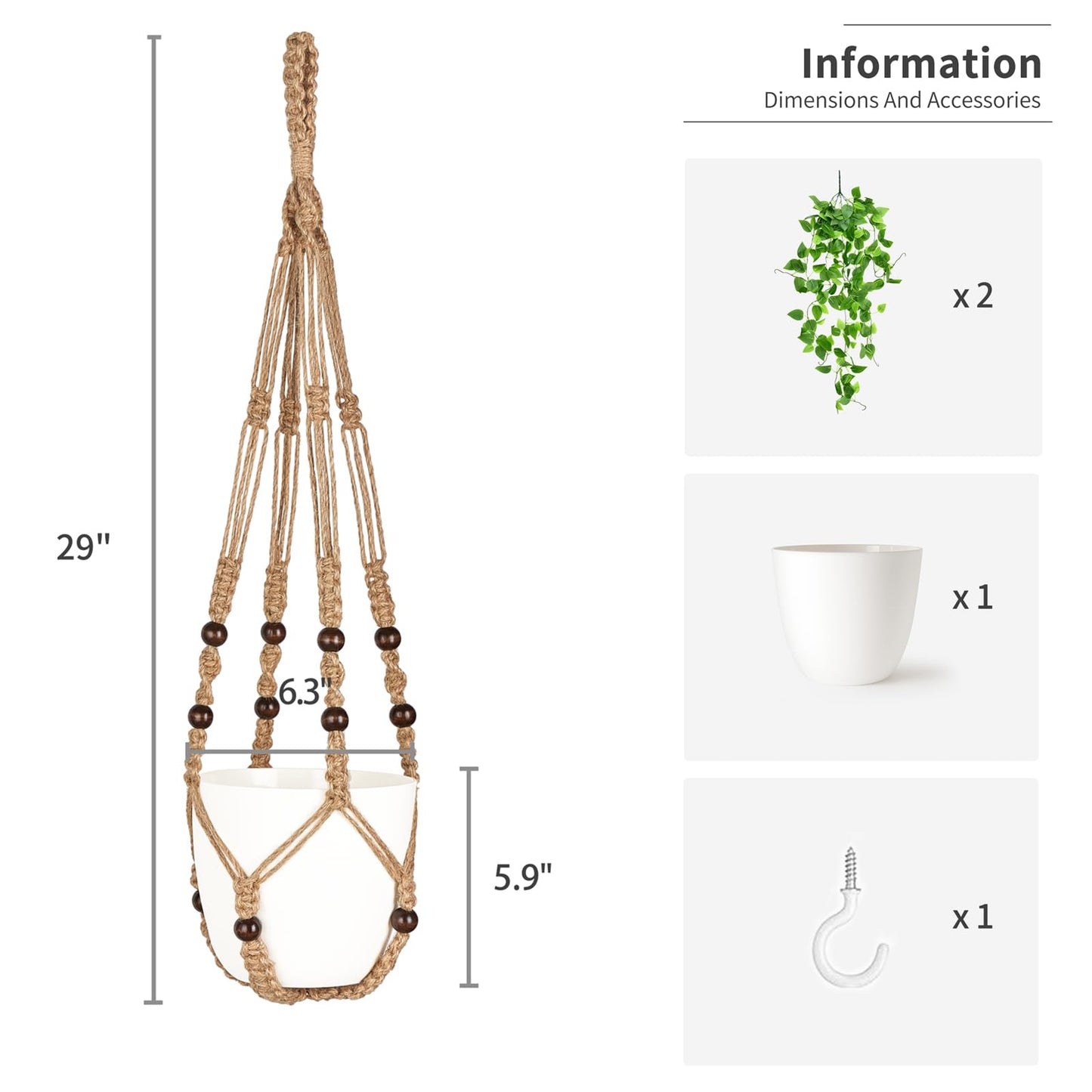 Mkono Fake Hanging Plant with Pot, Artificial Plants for Home Spring Decor Indoor Macrame Plant Hanger with Faux Vine Hanging Planter Greenery for Bedroom Bathroom Kitchen Office, Brown (Pothos)
