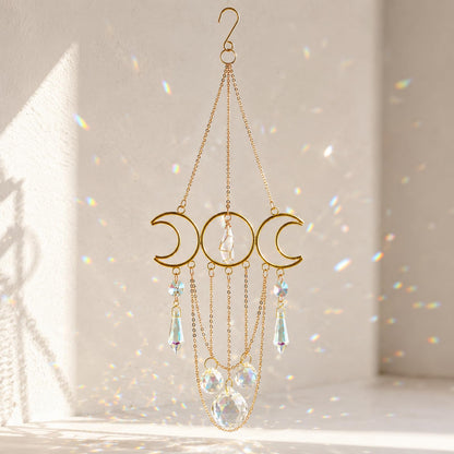 Bohemian Moon Crystal Suncatcher, Hanging Crystal Decoration for Window