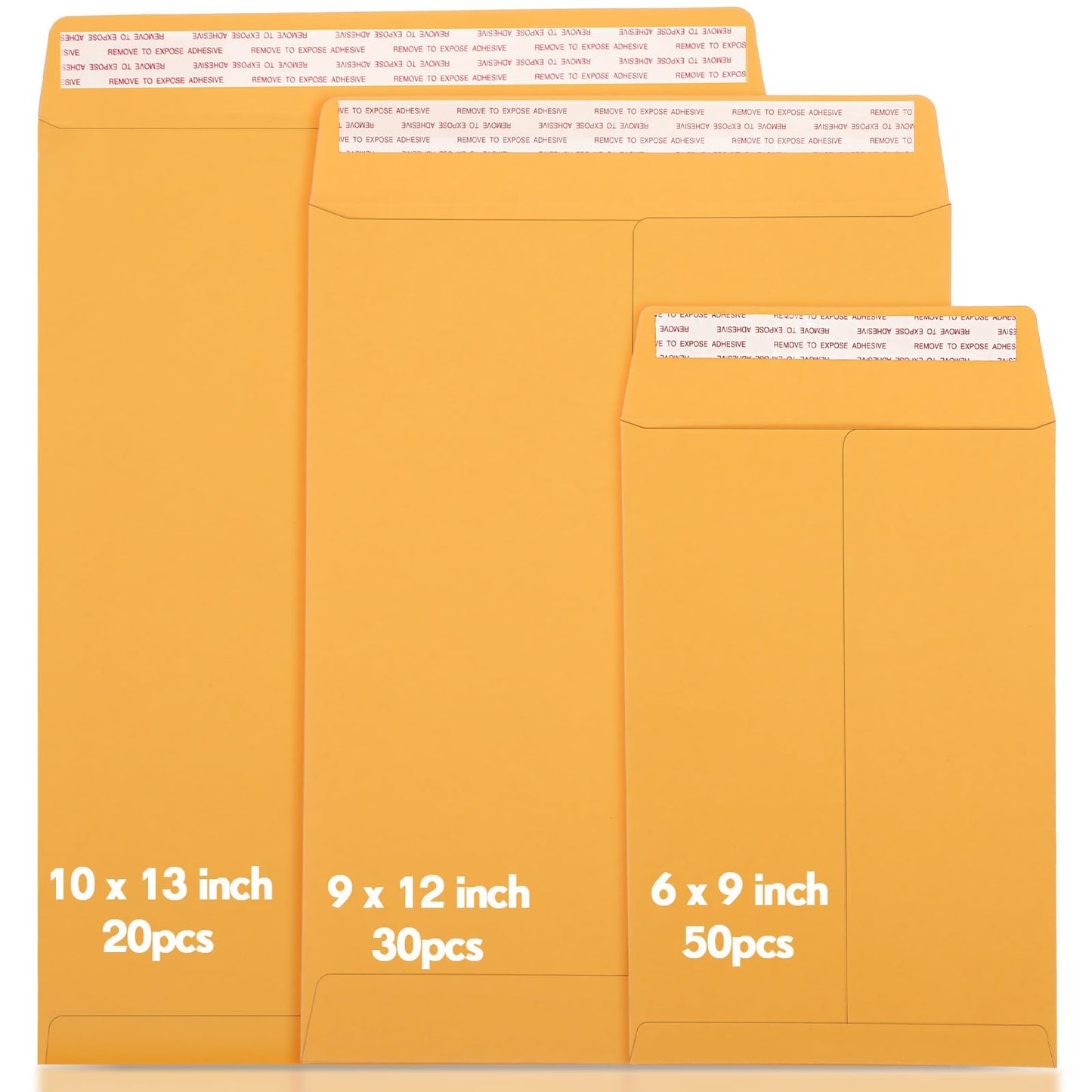 Chivertion 100 Pcs 3 Sizes Catalog Mailing Envelopes, Peel and Seal, Anti Tear Kraft Paper Printable Catalog Envelope for Filing, Storing or Mailing Documents, 6 x 9 In, 9 x 12 In, 10 x 13 In (Yellow)