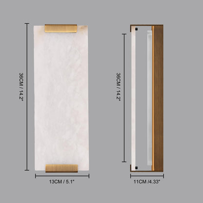 14.2 in Brass Alabaster Wall Sconces, Natural Marble Wall Sconces Set of Two, Indoor Alabaster Sconces for Living Room, LED Modern Alabaster Sconces Wall Lighting for Dining Room,Bedroom ,Stairs