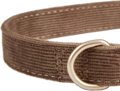 Soft Corduroy Dog Collar and Leash Set Adjustable Durable Dog Collars with Metal Buckle and Lead for Large Dogs,Brown