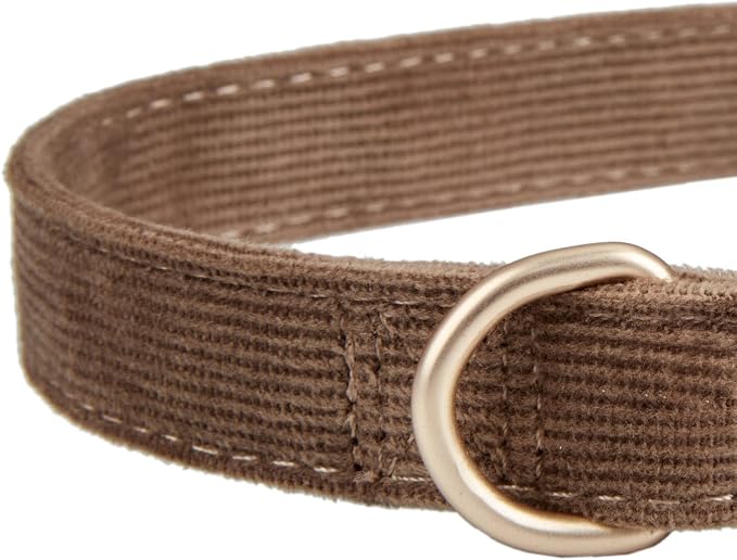 Soft Corduroy Dog Collar and Leash Set Adjustable Durable Dog Collars with Metal Buckle and Lead for Medium Dogs,Brown