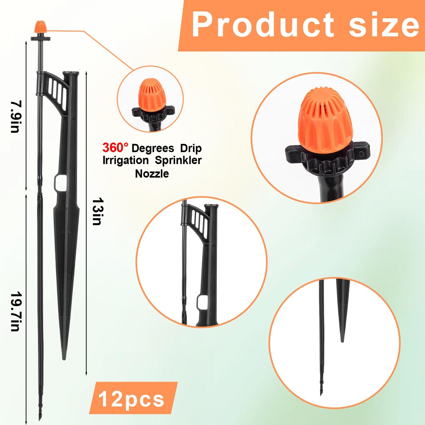 12 Sets 360°Drip Micro Spray Emitters with Sprinkler Stake, Drip Sprinkler Heads with Adjustable Riser 1/4" Irrigation Tubing and Barbed Coupler,Micro Sprinkler Assembly for Garden Irrigation System