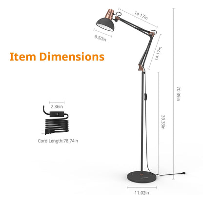 LEPOWER Floor Lamp, Metal Adjustable Reading Swing Arm Standing Lamp with Heavy Metal Base, Eye-Caring Reading/Pole Lamp with On/Off Switch for Living Room, Bedroom, Office Sand Black