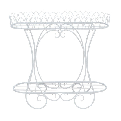 White Oval Plant Stand with Lattice Base, French Entryway Decor for Plants, Elegant Floor Flower Pot Holder Garden Decoration