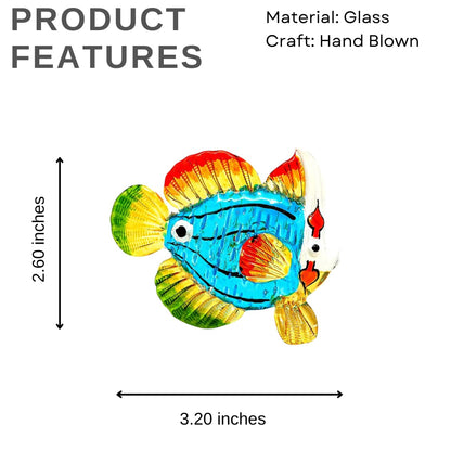 ZOOCRAFT Blown Glass Fish Figurine, Hand Painted Sea Creature Gift Ornament, 2.6" Tall Blue/Green Coastal Decor