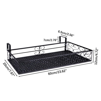 ZZBIQS Metal Planter Flower Pot Holder Railing Shelf, Iron Balcony Planters Railing Hanging Bucket Pot Flower Holder with Hooks for Outdoor Garden Porch Patio(Black, 23.6 x 7.8 x 4.7 Inch)