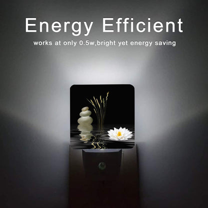 Oeaskly Zen Spa Night Light,Grey Stones Lotus Night Lights Plug into Wall Dusk to Dawn Sensor Led Lamp for Women Men,Led Lights for Stairway/Hallway/Bedroom,0.5W